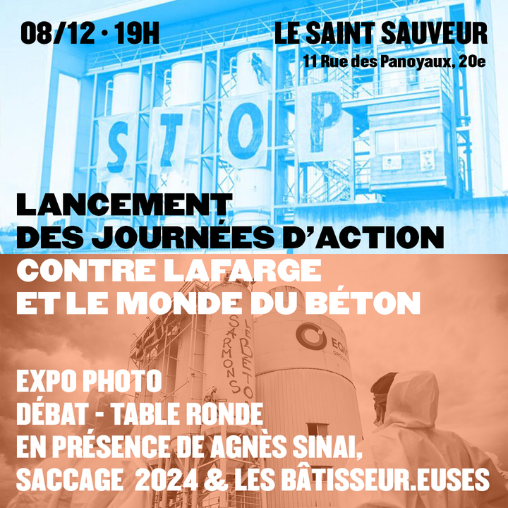 Contre Lafarge et le monde du béton, débat et exposition, à Paris