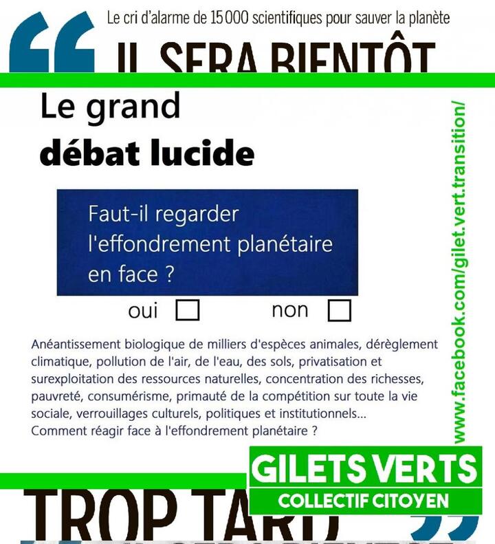 Grand débat «<small class="fine d-inline"> </small>lucide<small class="fine d-inline"> </small>» : «<small class="fine d-inline"> </small>Faut-il regarder l'effondrement planétaire en face<small class="fine d-inline"> </small>», à Saâcy-sur-Marne (Seine-et-Marne)