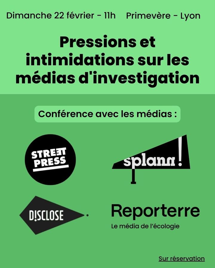 «<small class="fine d-inline"> </small>Pressions et intimidations sur les médias d'investigation<small class="fine d-inline"> </small>», au salon Primevère (Lyon)