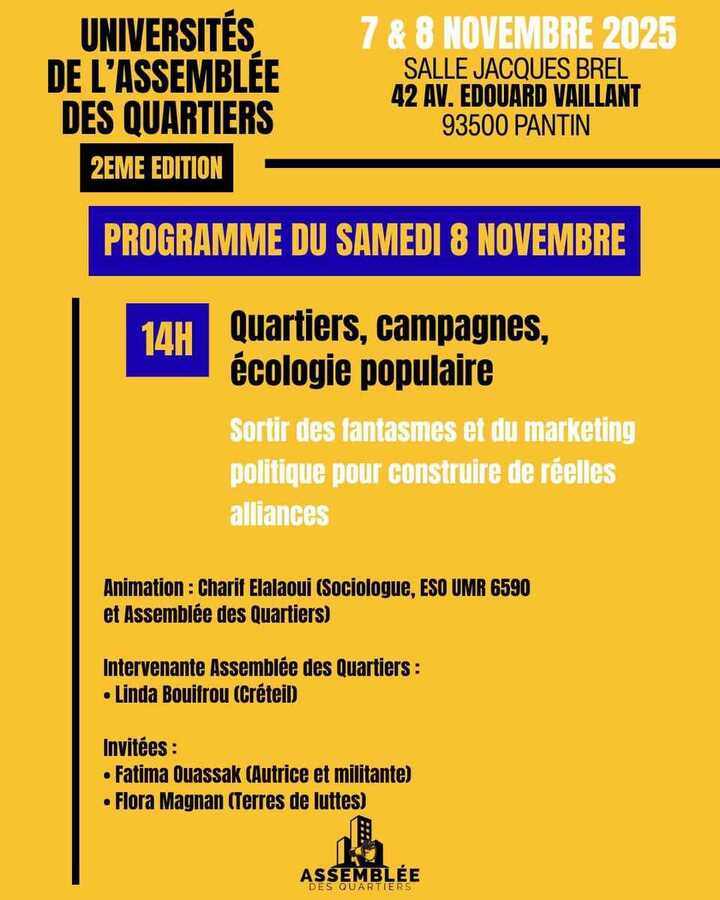 «<small class="fine d-inline"> </small>Université de l'Assemblée des quartiers<small class="fine d-inline"> </small>», à Pantin (Seine-Saint-Denis)