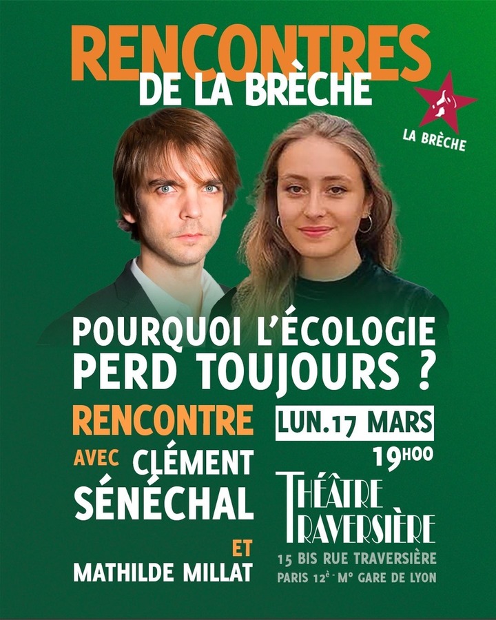 «<small class="fine d-inline"> </small>Pourquoi l'écologie perd toujours<small class="fine d-inline"> </small>?<small class="fine d-inline"> </small>» rencontre à Paris