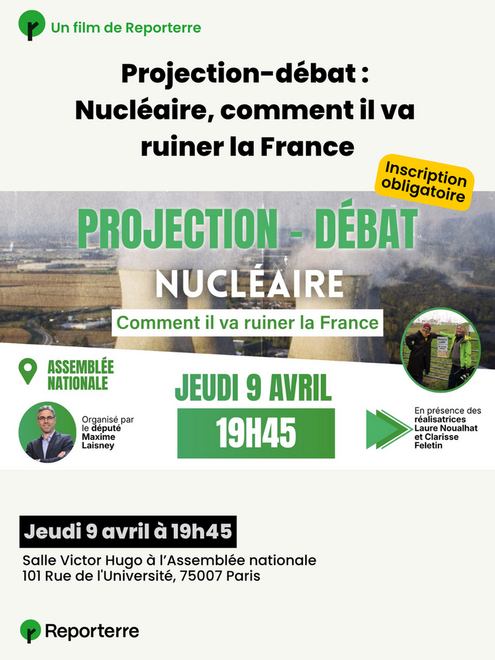 «<small class="fine d-inline"> </small>Nucléaire, comment il va ruiner la France<small class="fine d-inline"> </small>», projection-débat à l'Assemblée nationale (Paris)